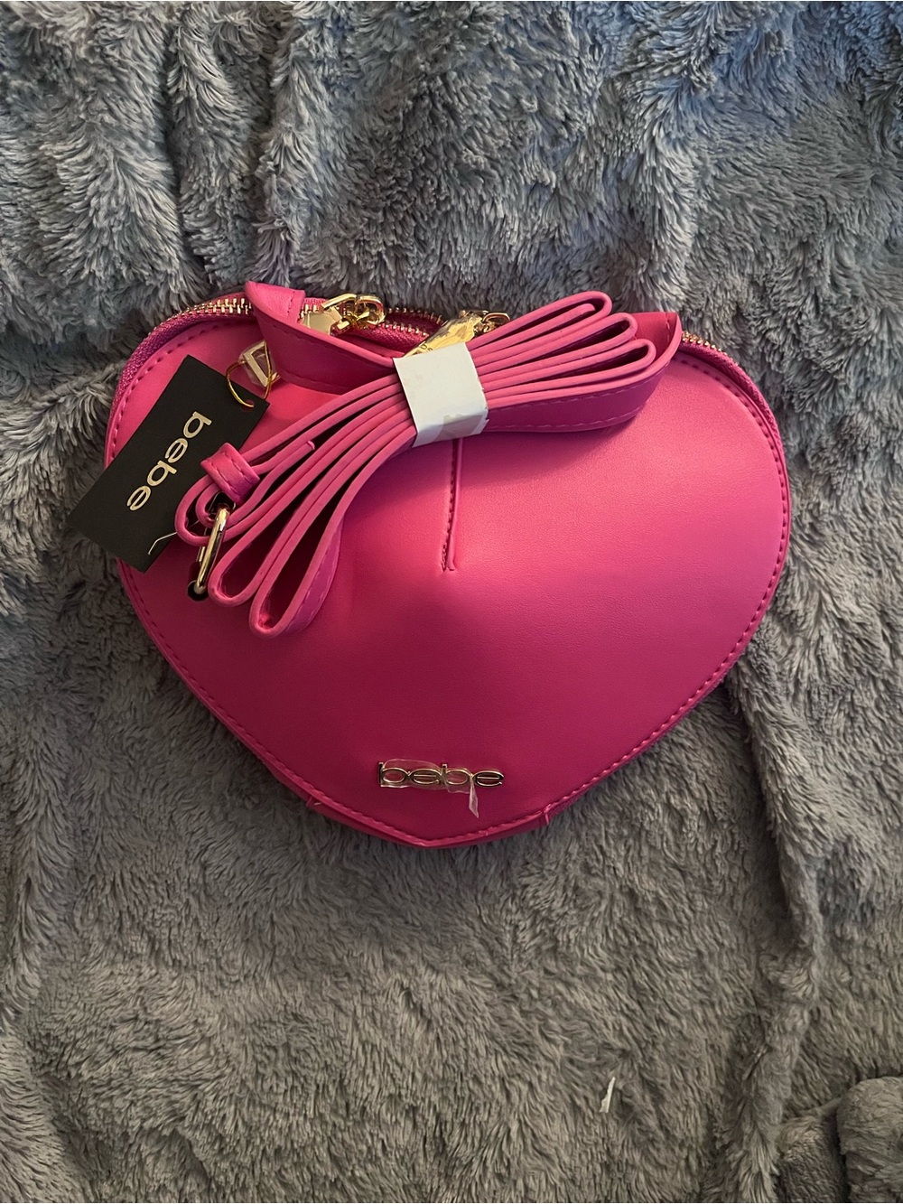 bebe Hot Pink Heart Crossbody Bag with Gold Hardware